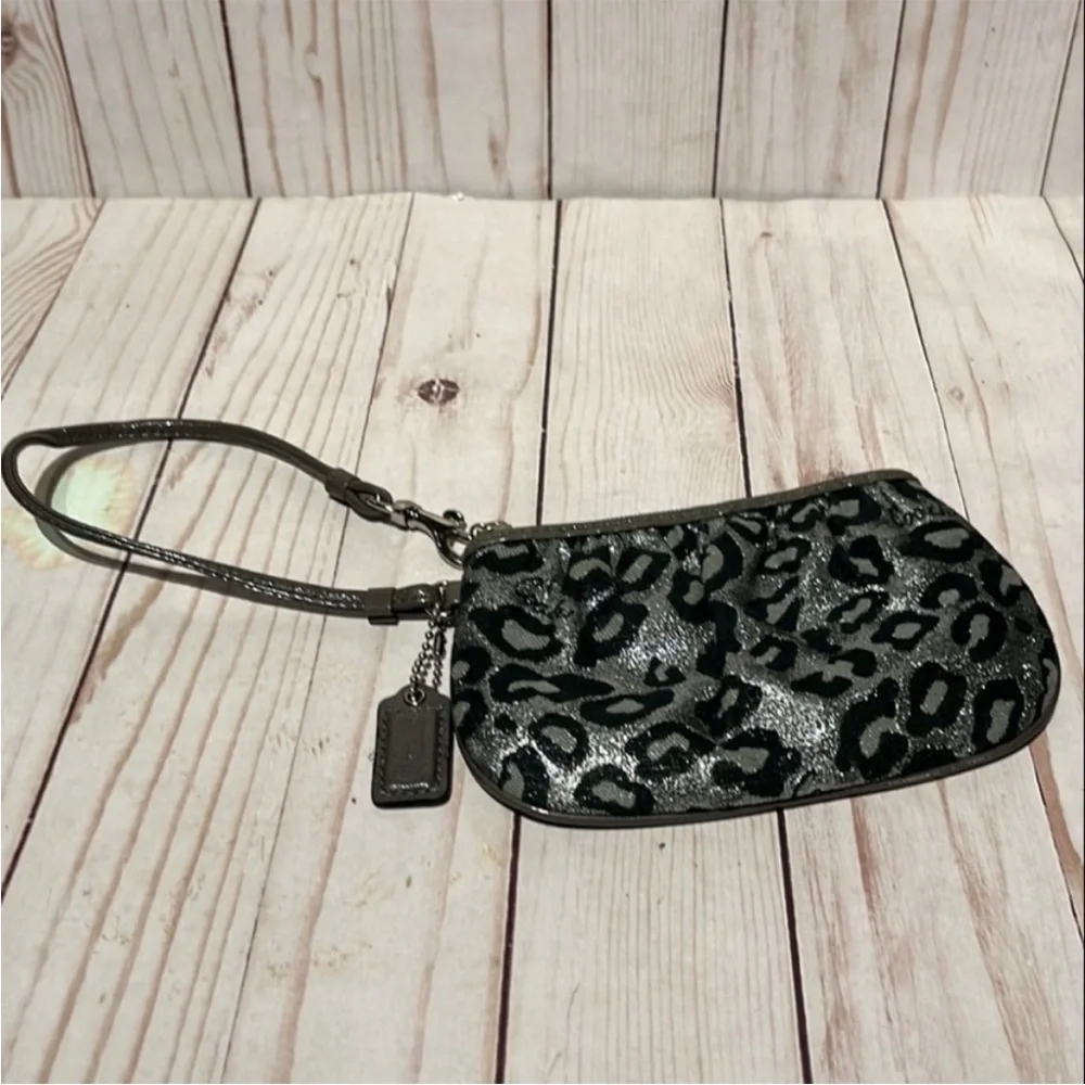 Coach Animal Print Clutch Wristlet Gray Black